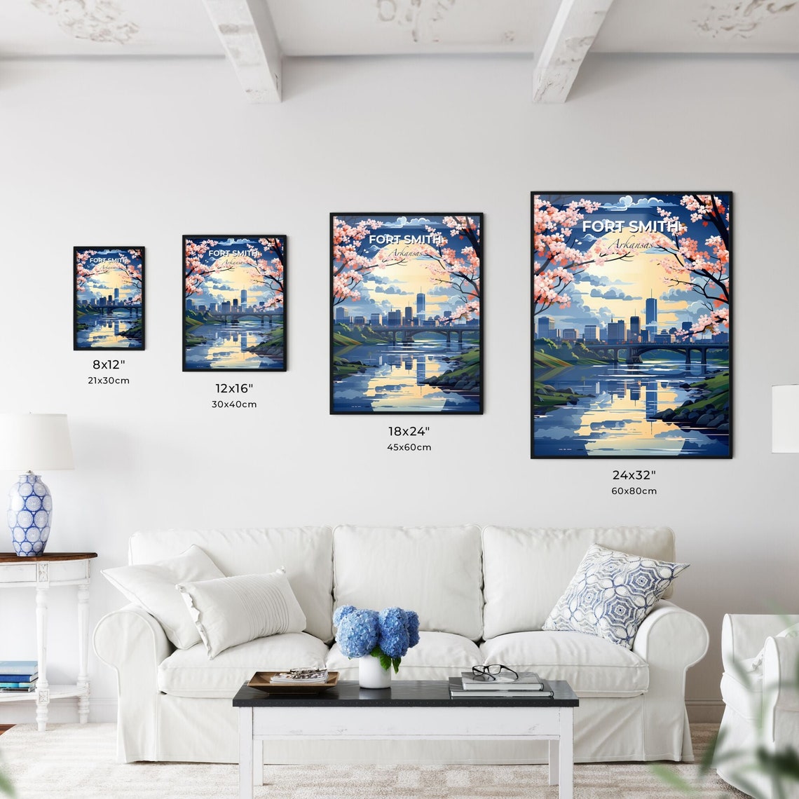 Vivid Fort Smith Arkansas Moonlit Skyline River Bridge Poster - Image 3