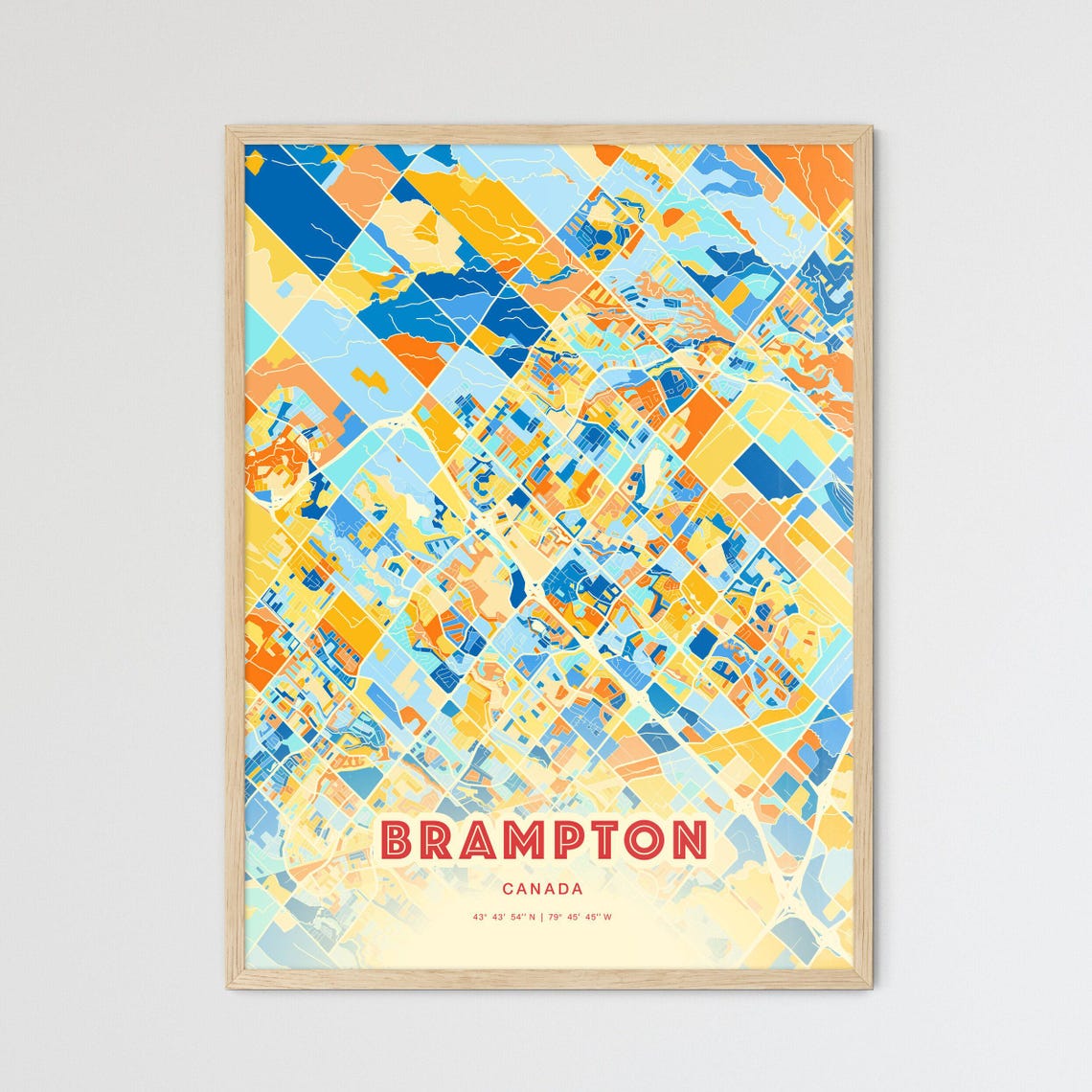 Brampton Canada Vibrant Colorful City Map Art Coordinates Poster