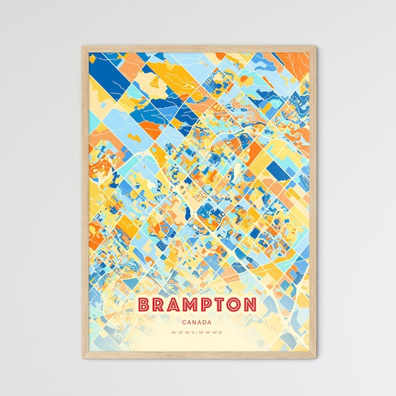 Brampton Canada Vibrant Colorful City Map Art Coordinates Poster