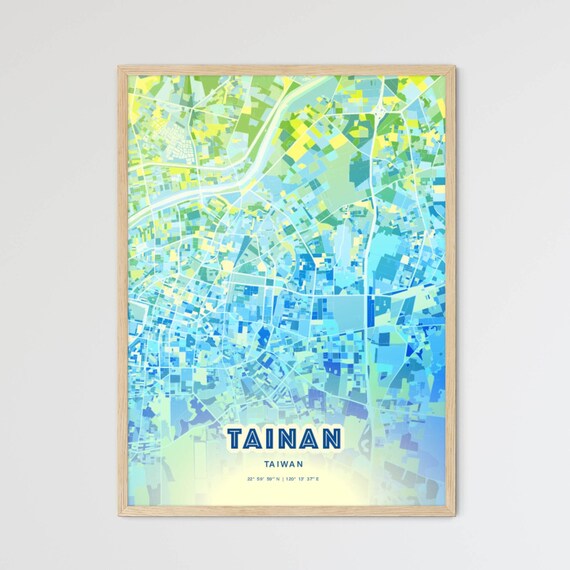 Tainan Taiwan Bluish Watercolor City Map Art Poster Wall Decor