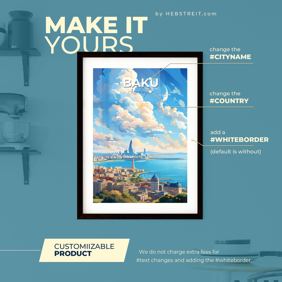 Baku Azerbaijan Caspian Waterfront Skyline Travel Art Poster - Image 2