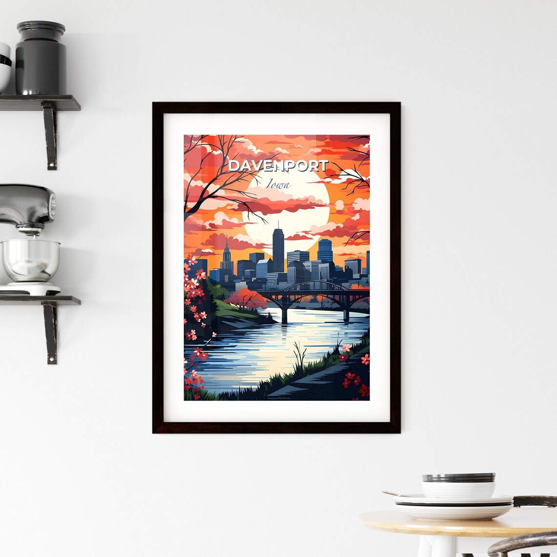 Davenport Iowa Mississippi River Bridge Sunset Skyline Travel Poster - Image 2