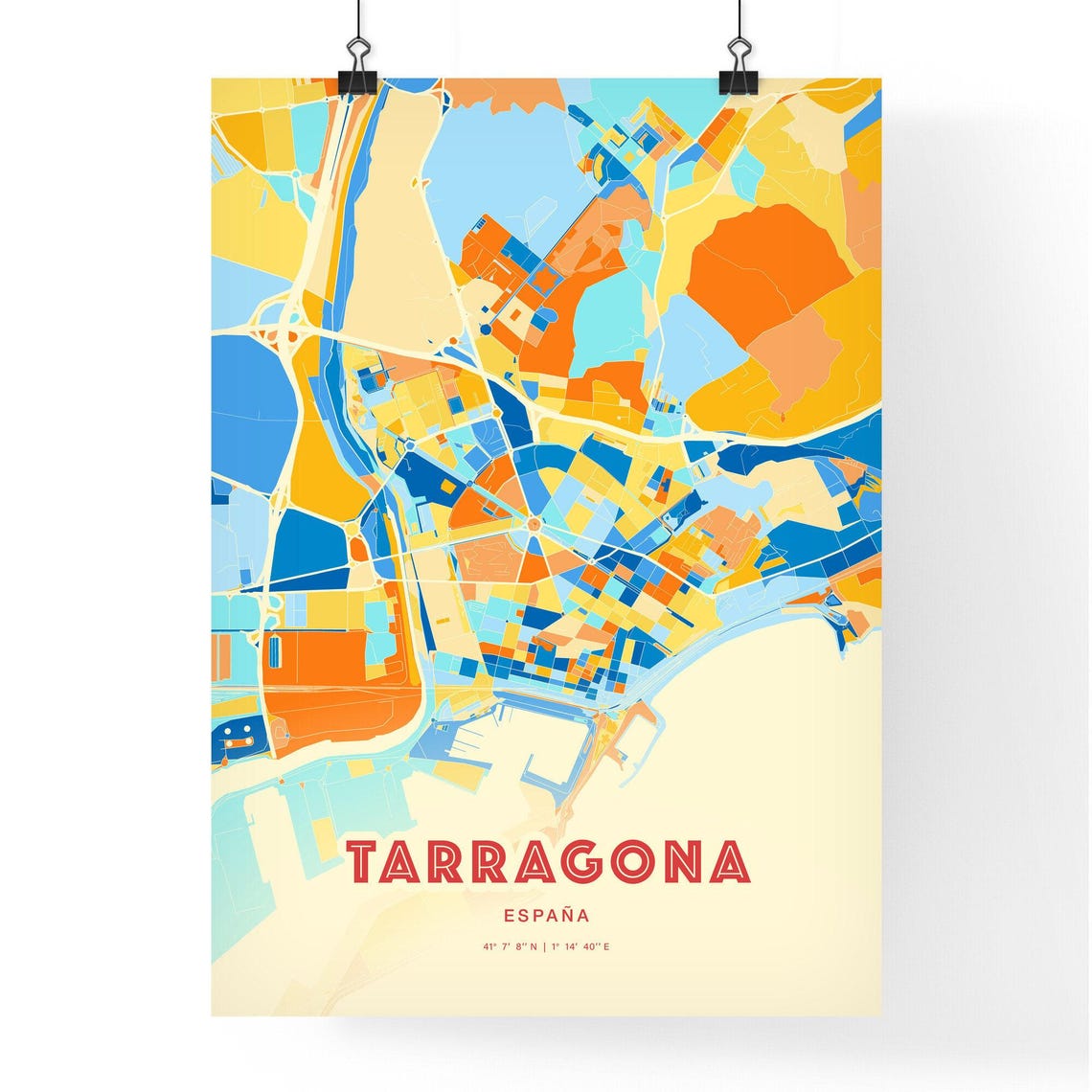 Tarragona Spain Colorful Coastal City Map Coordinates Art Poster - Image 3