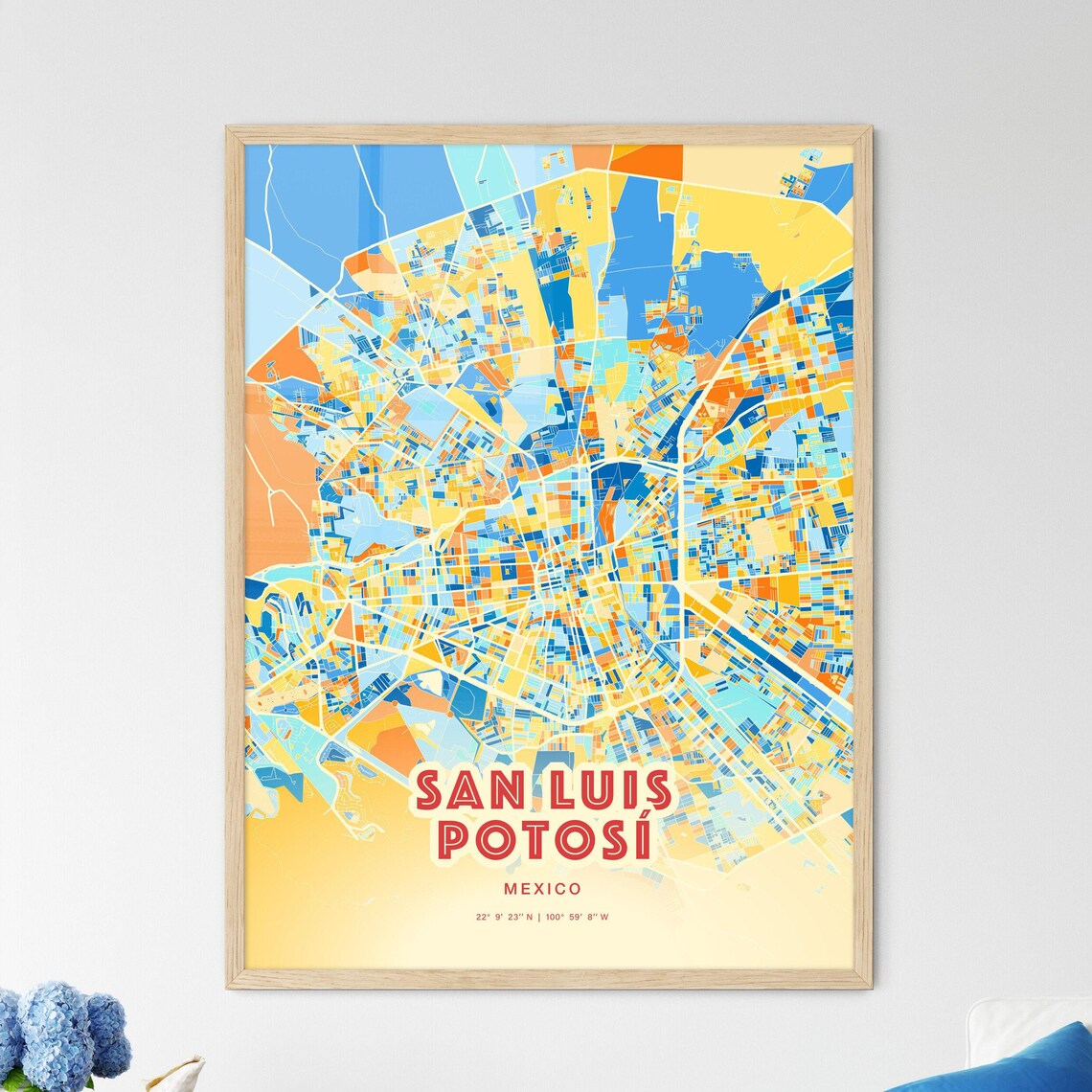 San Luis Potosi Mexico Colorful Blue Orange City Map Art Poster