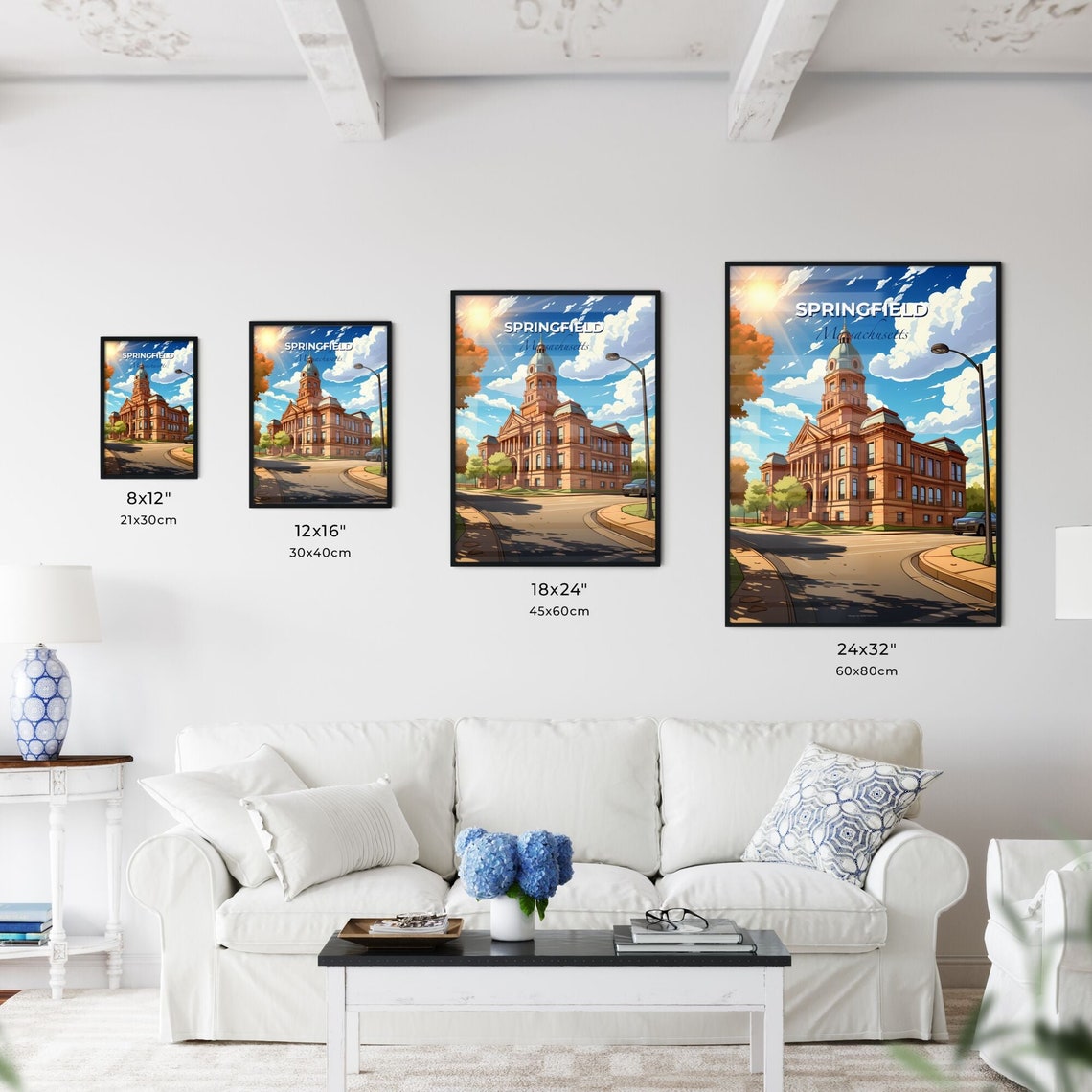 Springfield Massachusetts Historic Brick Hall Sunlit Street Poster - Image 3