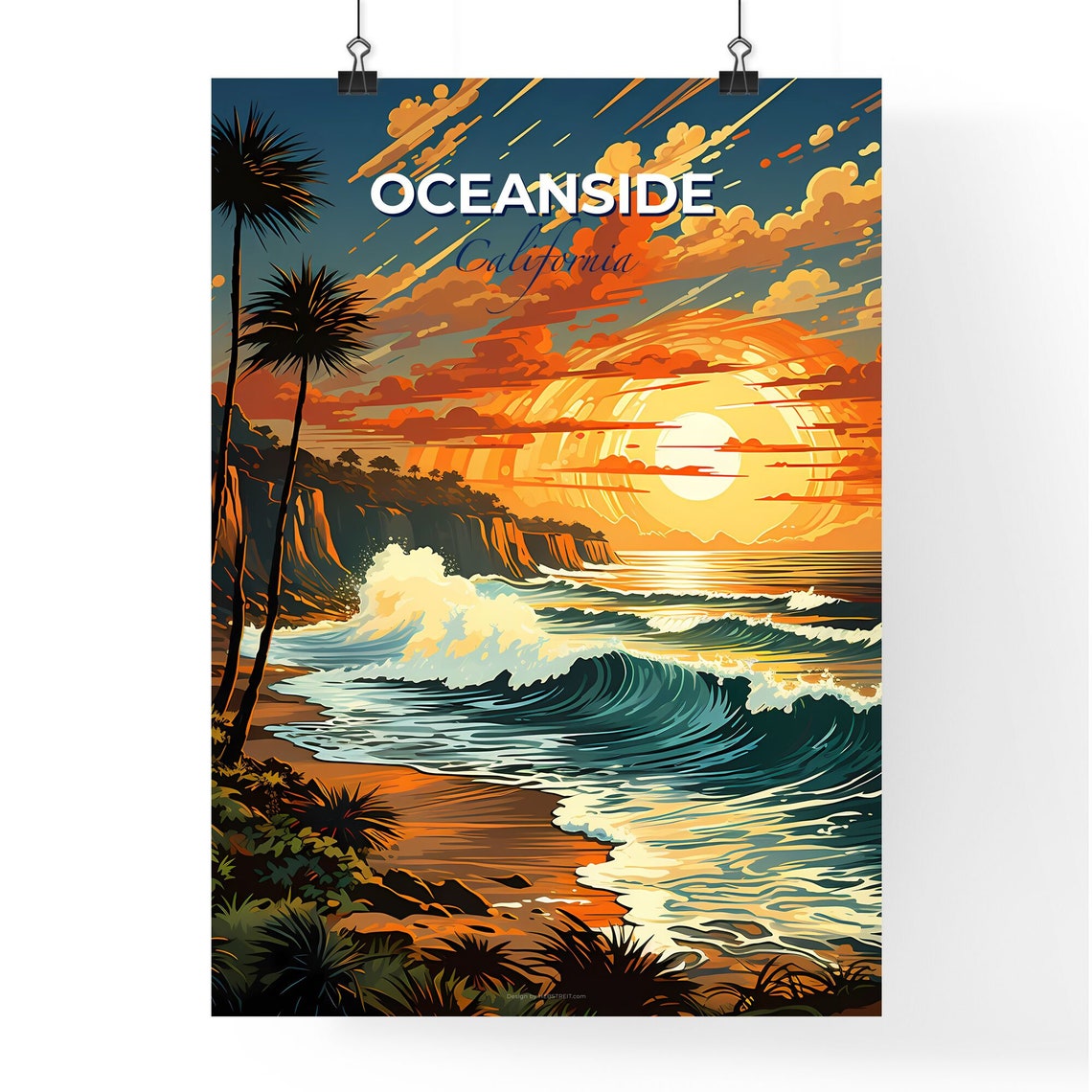 Oceanside California Beach Sunset Waves Surf Art Travel Poster - Image 4