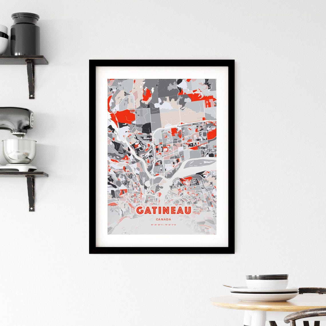 Gatineau Canada Expressive Red Abstract Modern City Map Art Poster - Image 2