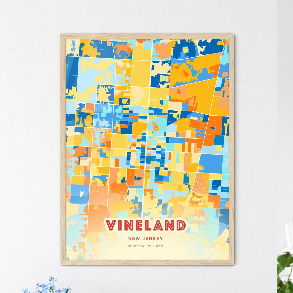 Vineland New Jersey Blue Orange City Map Art Home Decor Poster - Image 3