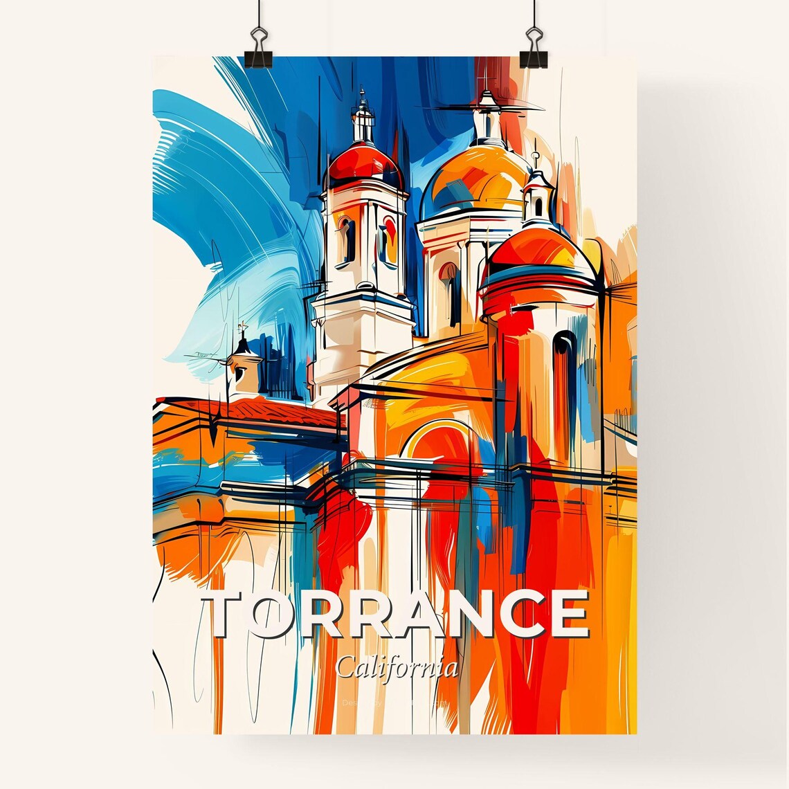 Torrance California Colorful City Painting Abstract Domes Poster - Image 4