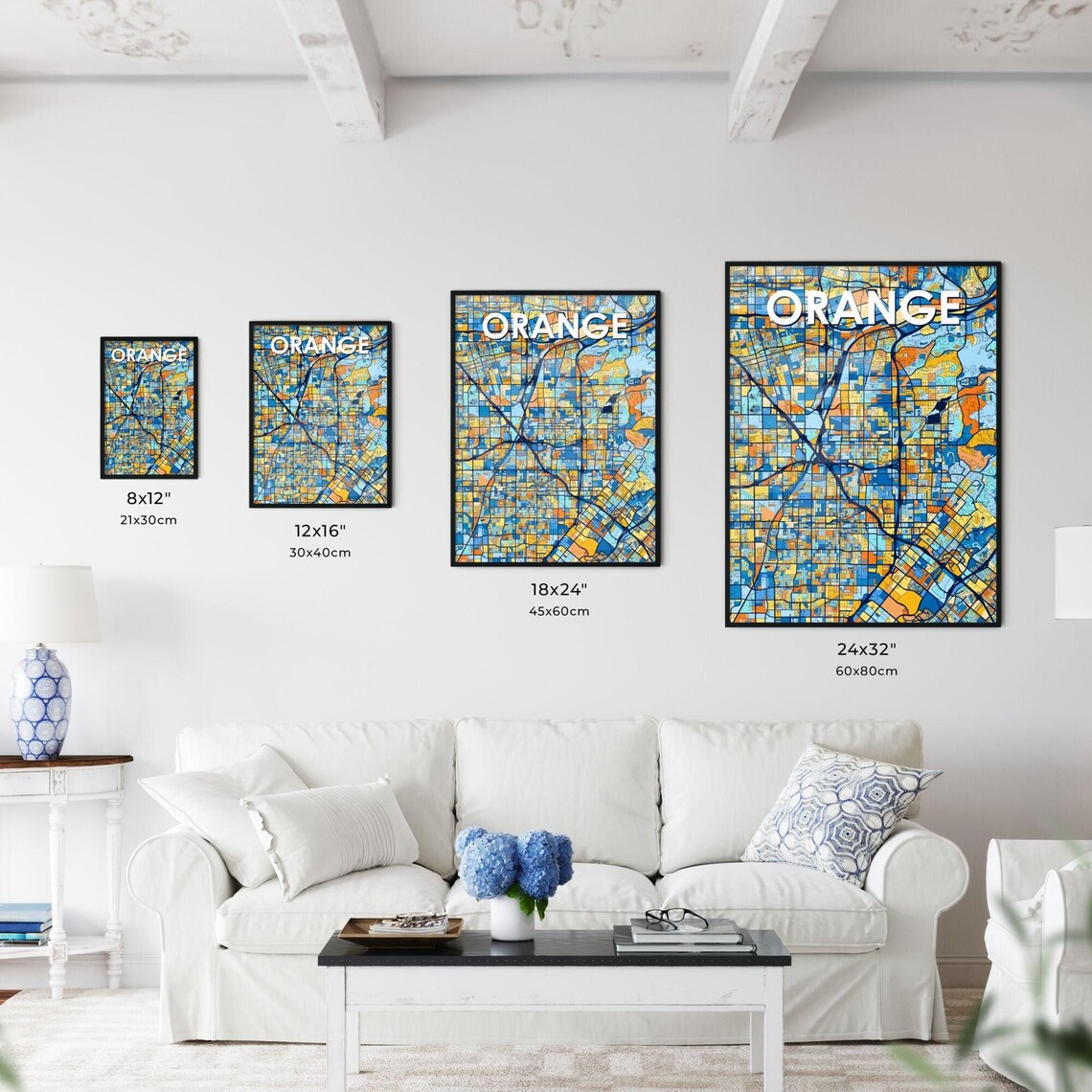 Orange Vibrant Geometric Mosaic City Street Map Artwork Poster - Image 3