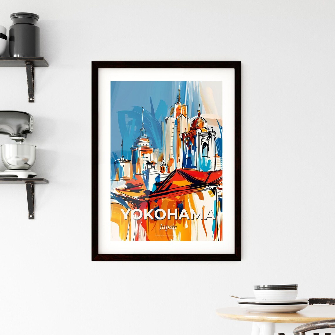 Yokohama Japan Colorful Abstract Towers Pagoda Roofs Art Poster - Image 2