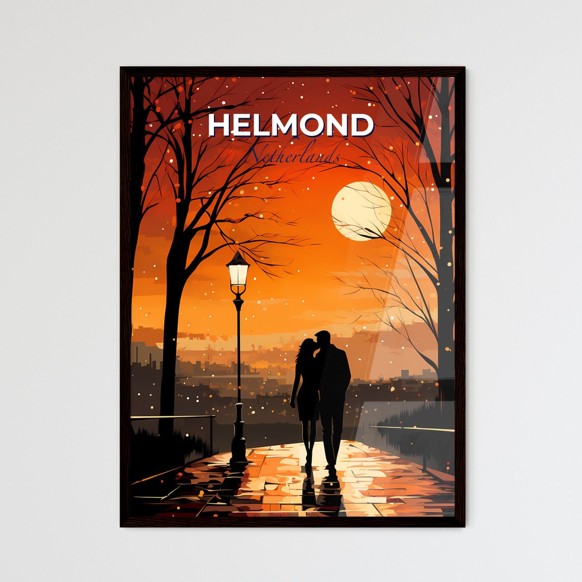 Helmond Netherlands Moonlit Romantic Couple Night Walk Poster