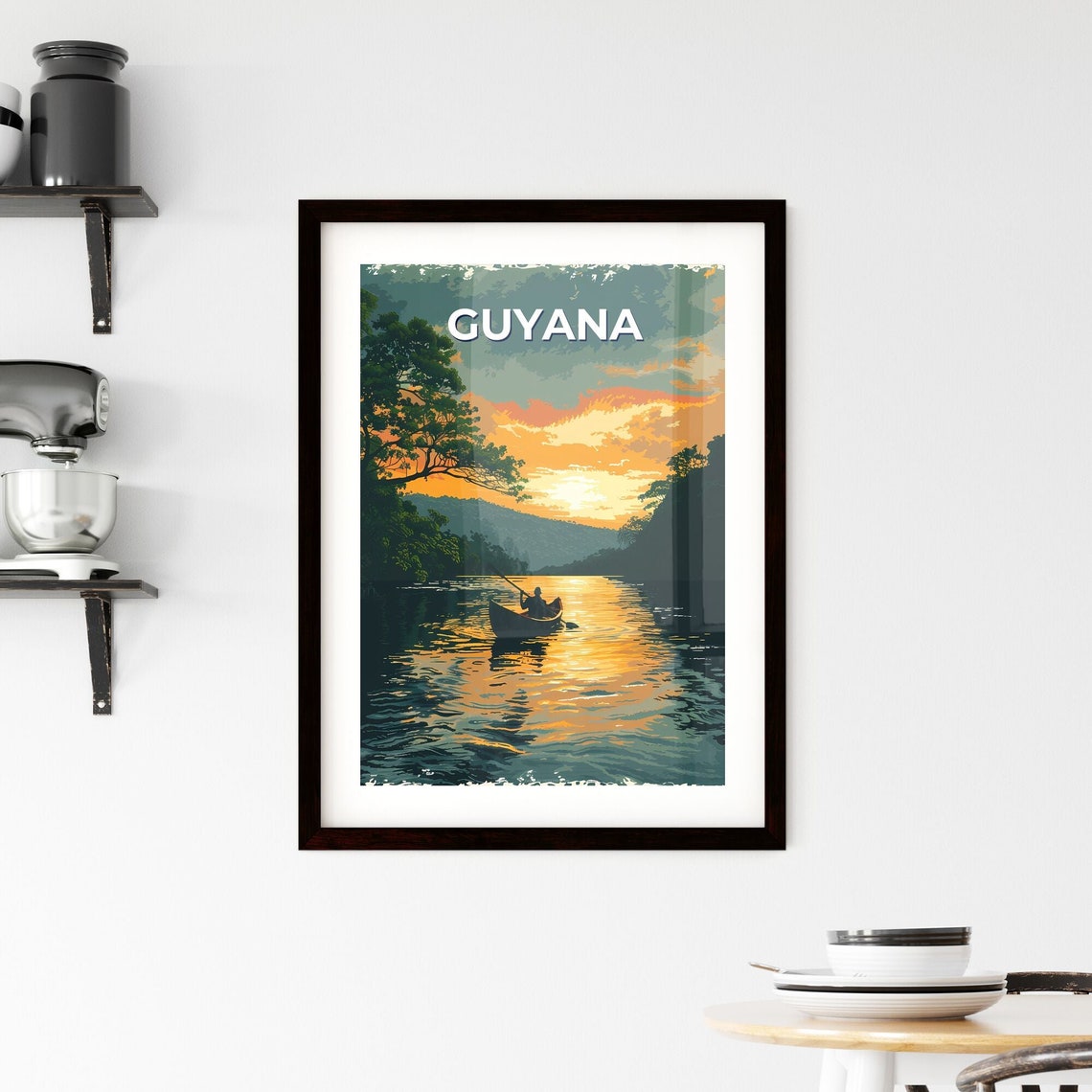 Guyana Sunset River Canoe Paddler Rainforest Vintage Travel Poster - Image 2