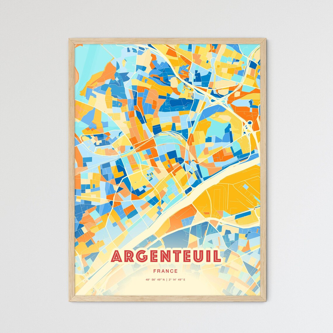 Argenteuil France Modern Colorful City Street Map Art Poster