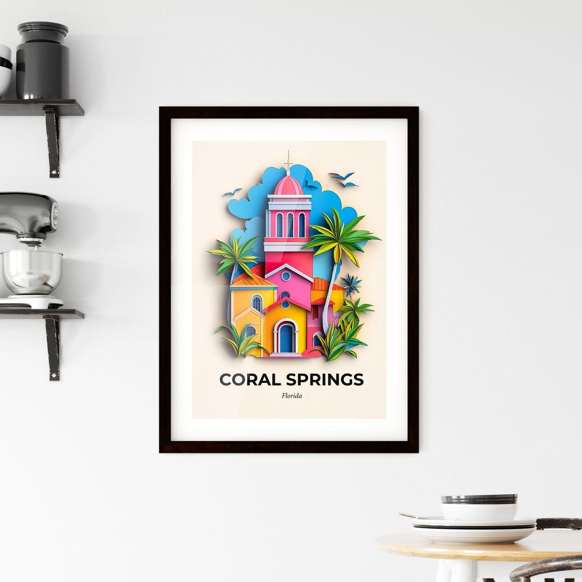 Coral Springs Florida Pink Church Palms Paper Cut Art Poster - Image 2