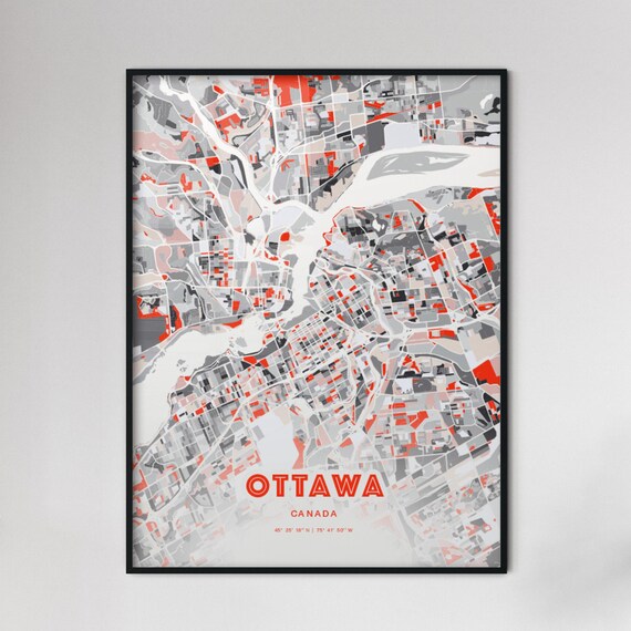 Ottawa Canada Expressive Red and Black City Map Artwork Poster