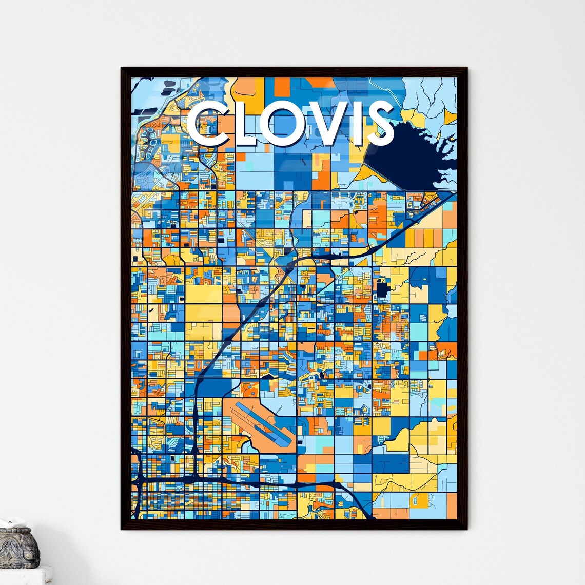 Clovis California Colorful Modern City Street Map Travel Decor Poster
