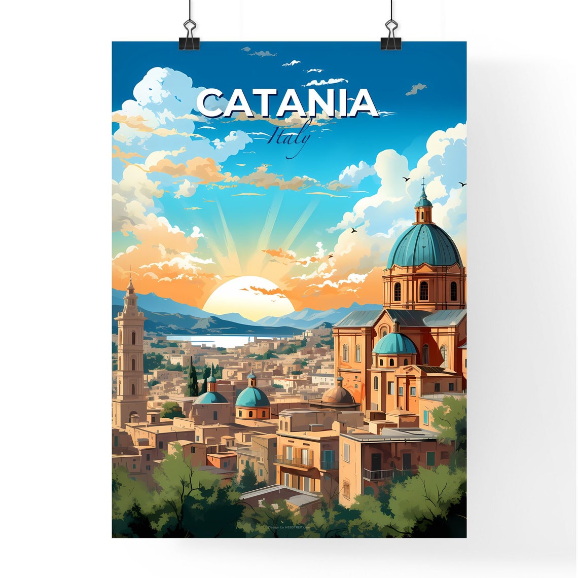 Vivid Catania Italy Sunset Domed Churches City Rooftop Poster - Image 4