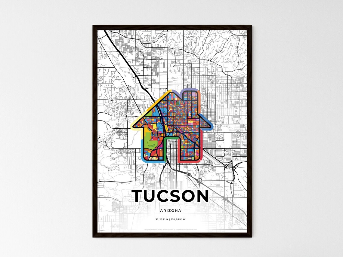 Tucson Arizona Minimal City Map Colorful Heart Icon Art Poster - Image 3