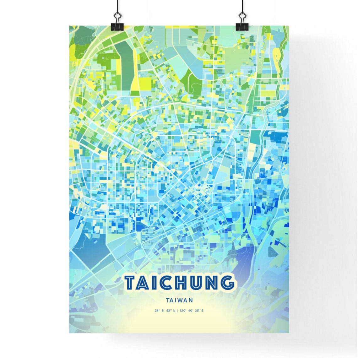 Taichung Taiwan Pastel Blue City Map Art with Coordinates Poster - Image 3