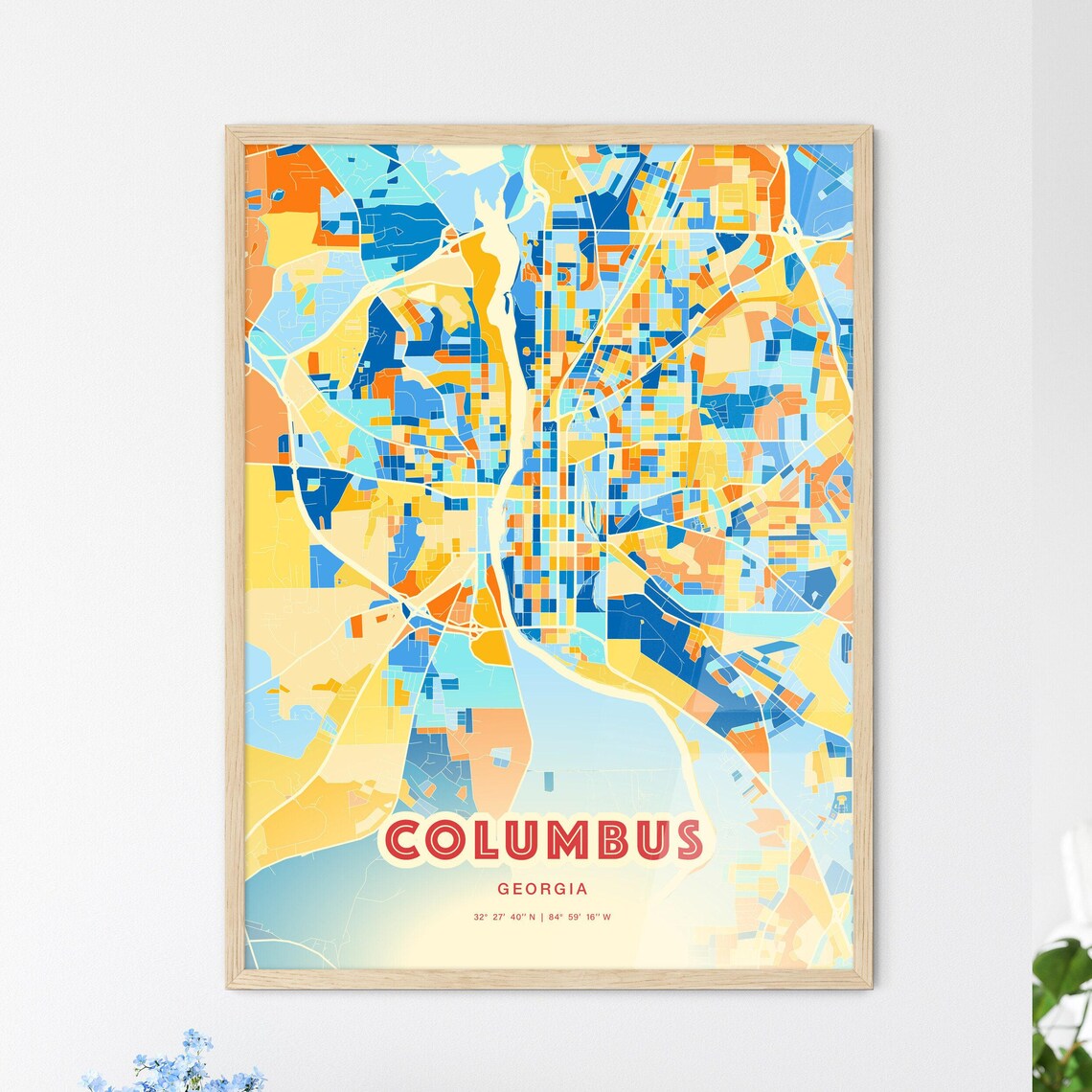 Columbus Georgia Vibrant Colorful Blue Orange City Map Art Poster