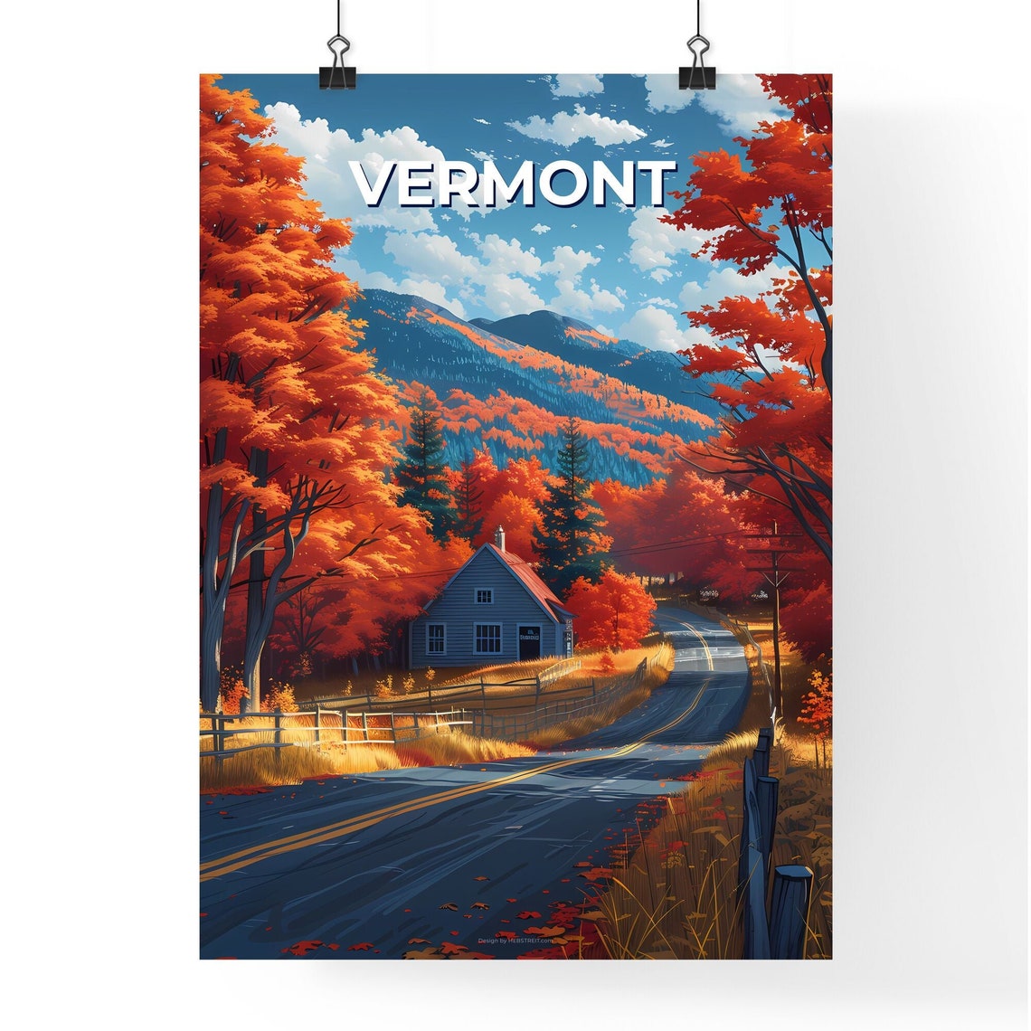 Vermont Autumn Country Road Farmhouse Fall Foliage Travel Poster - Image 4