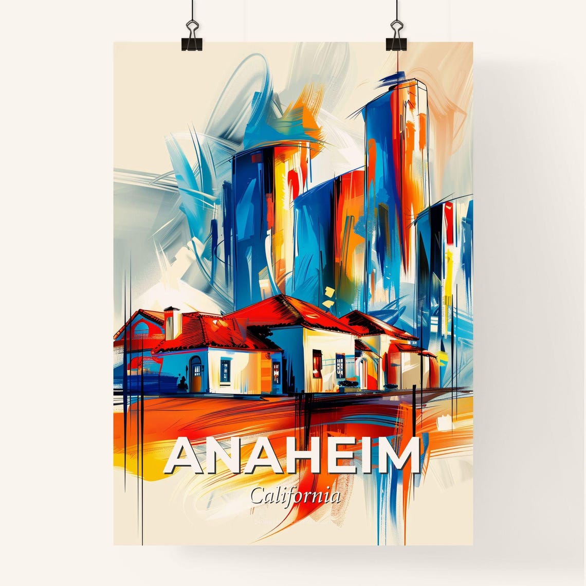 Anaheim California Abstract Skyline Vivid Red Roofs Art Poster - Image 4