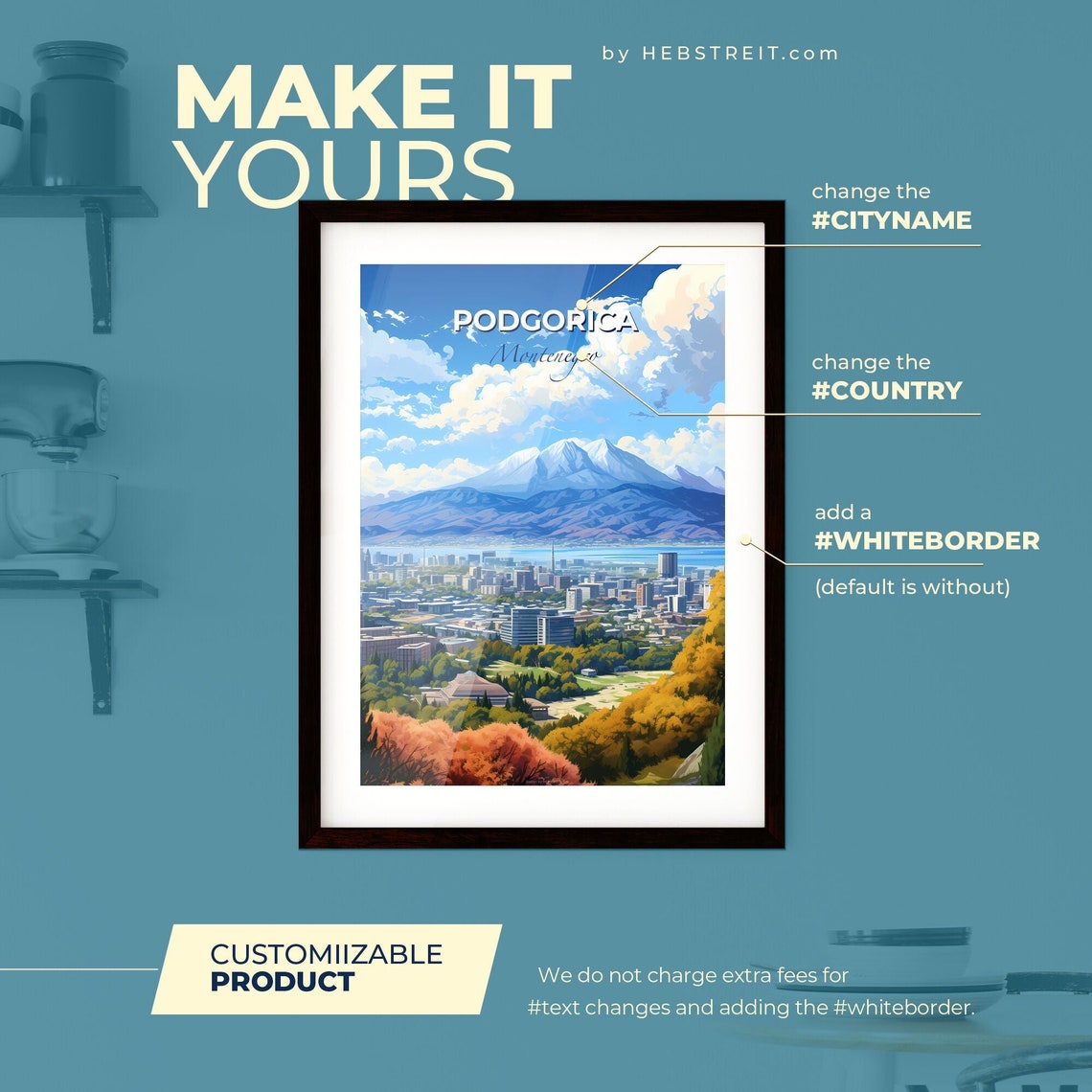 Podgorica Montenegro Mountain View Modern City Travel Poster - Image 2
