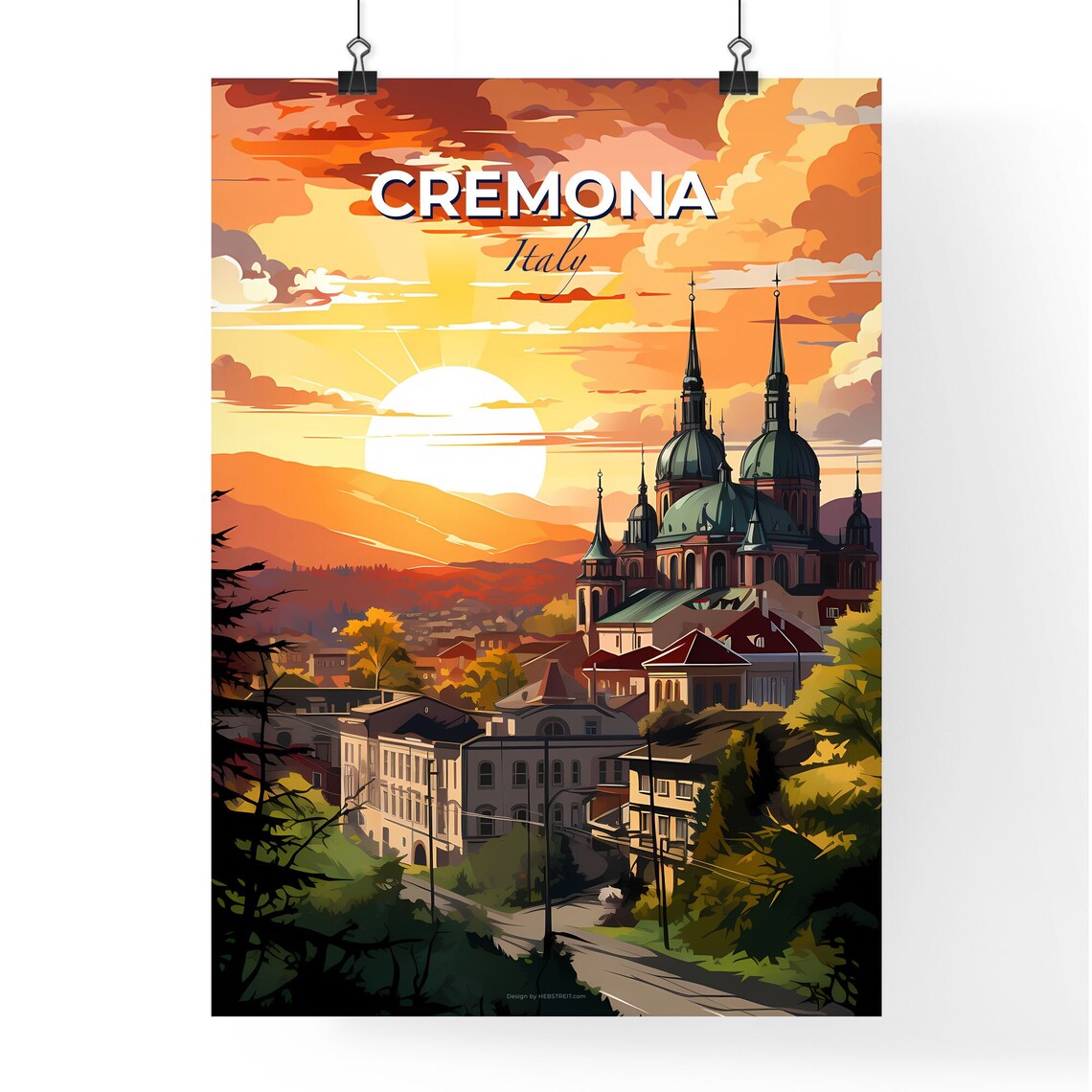 Cremona Italy Domed Cathedral Sunset Cityscape Vintage Travel Poster - Image 4
