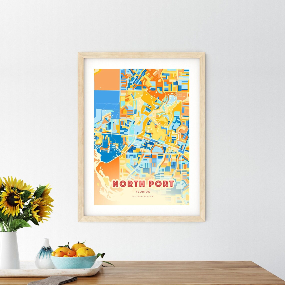 North Port Florida Modern Colorful City Street Map Art Poster - Image 2
