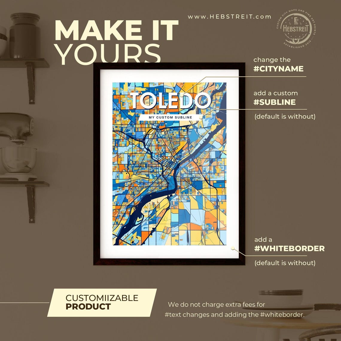 Custom Toledo Ohio Modern Expressive Red Gray City Map Art Poster - Image 2