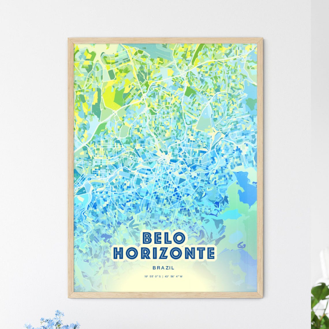 Belo Horizonte Brazil Bluish Watercolor Modern City Map Art Poster