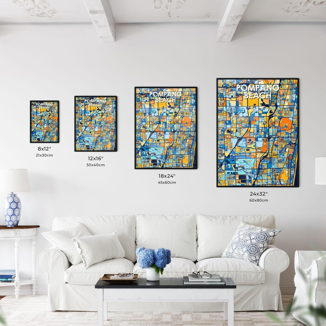 Pompano Beach Florida Colorful Geometric City Street Map Poster - Image 3