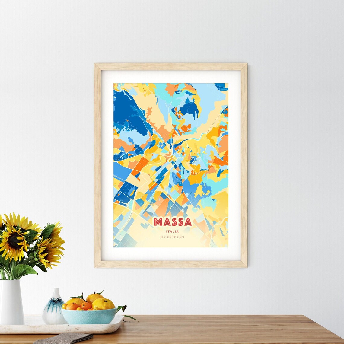 Massa Italy Colorful Blue and Orange Retro City Street Map Wall Art - Image 2