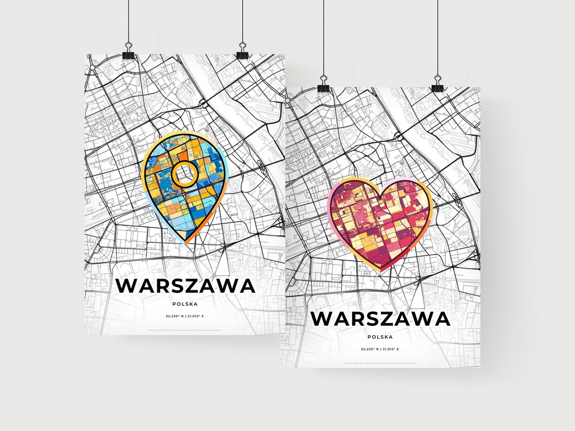 Warszawa Poland Where It All Began Heart Map Coordinates Poster - Image 2