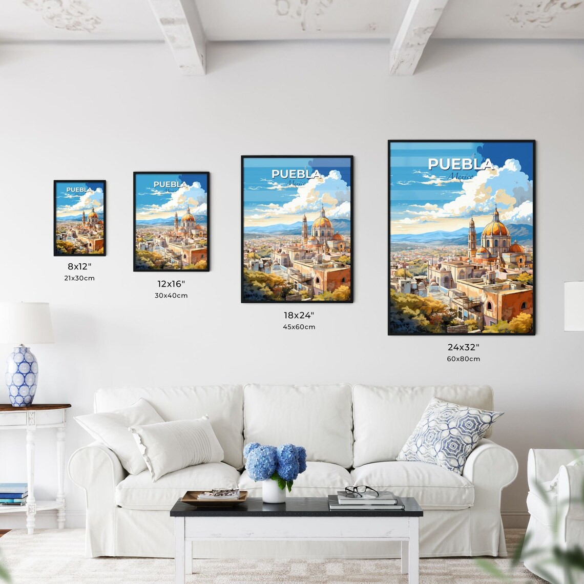 Puebla Mexico Cathedral Domes City Skyline Travel Art Poster - Image 3