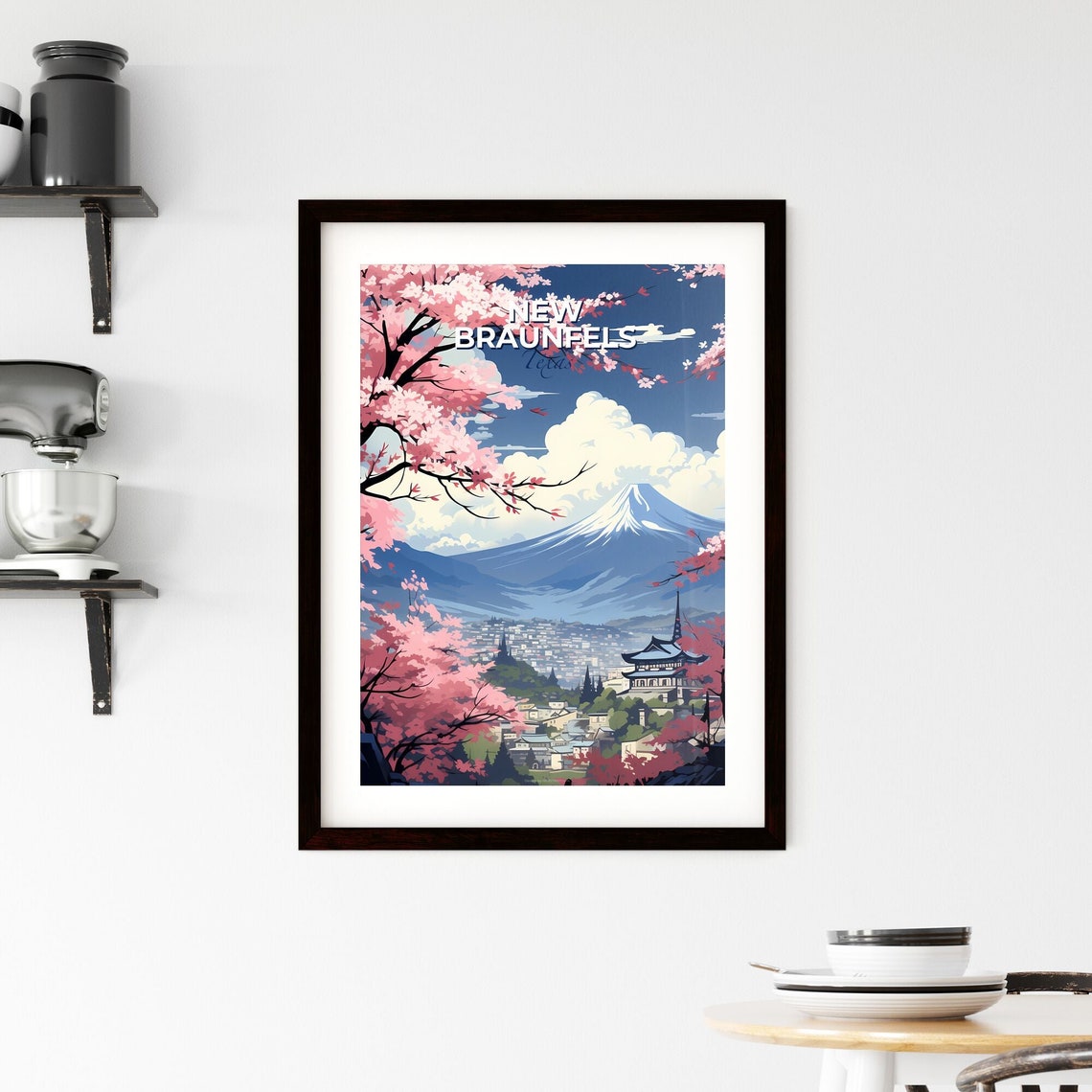 New Braunfels Texas Mountain Temple Cherry Blossom Travel Poster - Image 2
