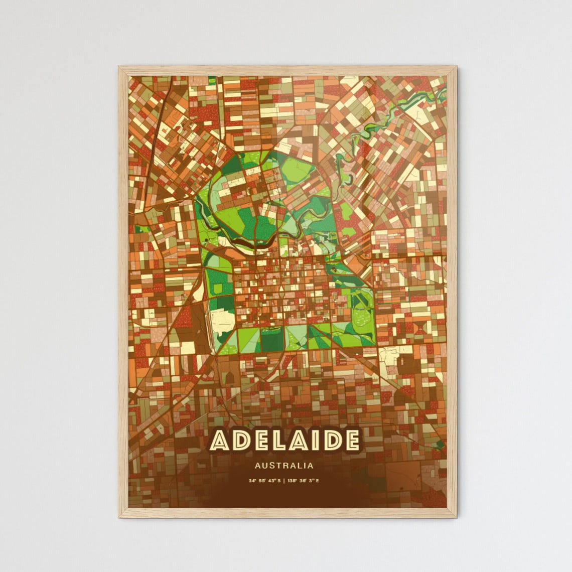 Adelaide Australia Warm Earth Tone Autumn Abstract City Map Art Poster