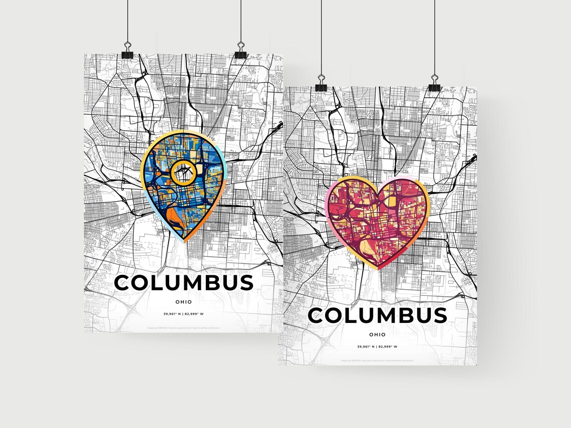 Columbus Ohio Minimal City Map Colorful Heart Icon Art Poster - Image 2