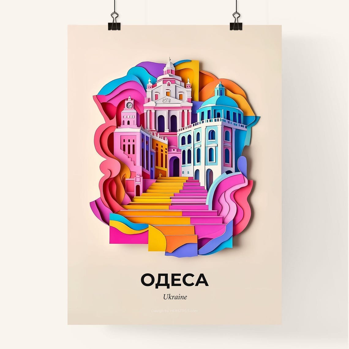 Odesa Ukraine Colorful Paper Cut Neoclassical Landmark Travel Poster - Image 4