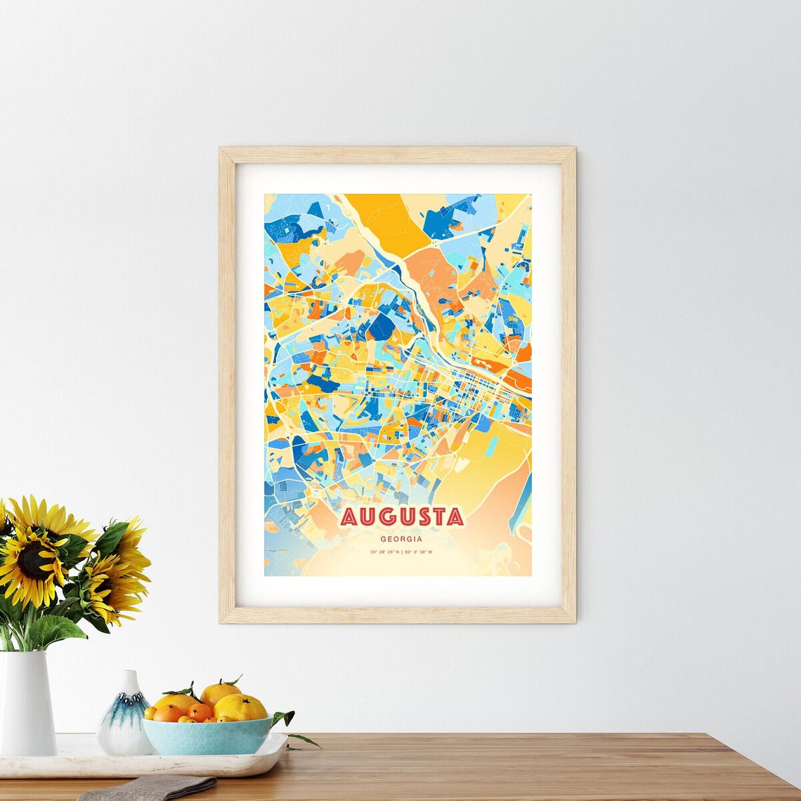 Augusta Georgia Blue Orange Modern City Map Art Poster for Walls - Image 2