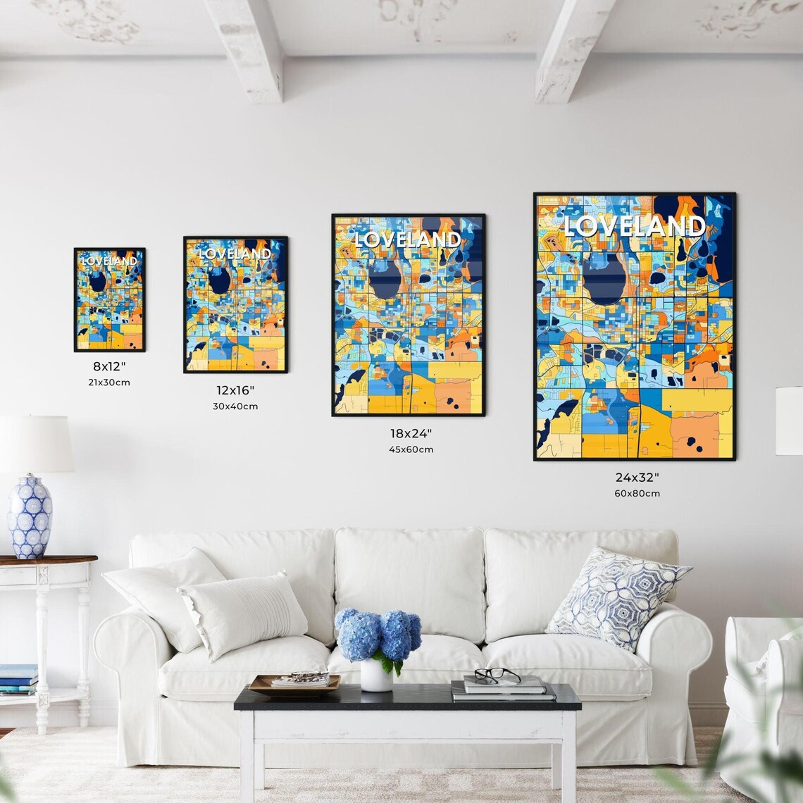 Loveland Colorado Colorful Blue and Orange City Map Art Poster - Image 3