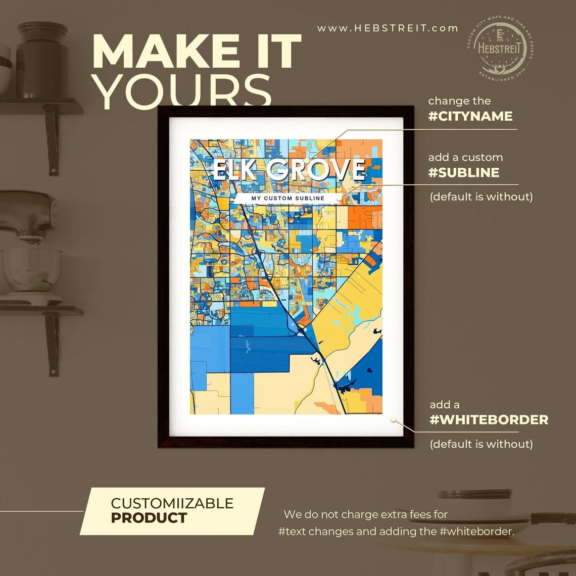 Elk Grove California Colorful Vibrant City Street Map Art Poster - Image 2