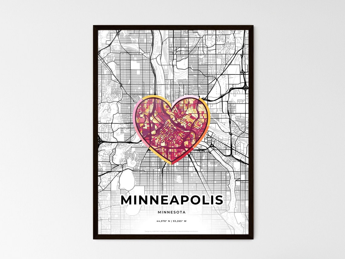 Minneapolis Minnesota Minimal City Map Colorful Heart Icon Art Poster