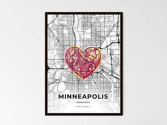 Minneapolis Minnesota Minimal City Map Colorful Heart Icon Art Poster