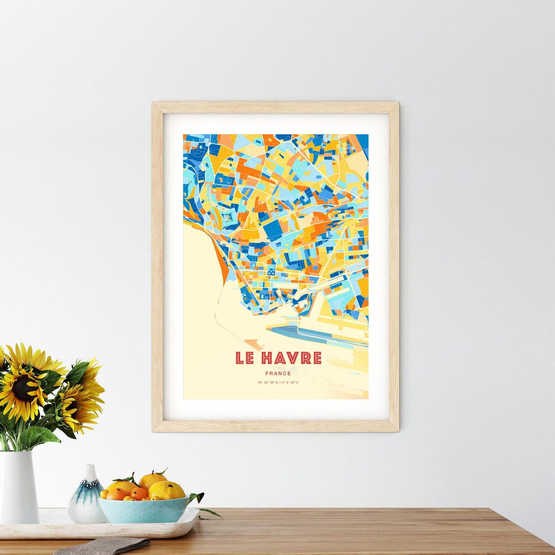 Le Havre France Colorful Normandy Port Map Coordinates Poster - Image 2