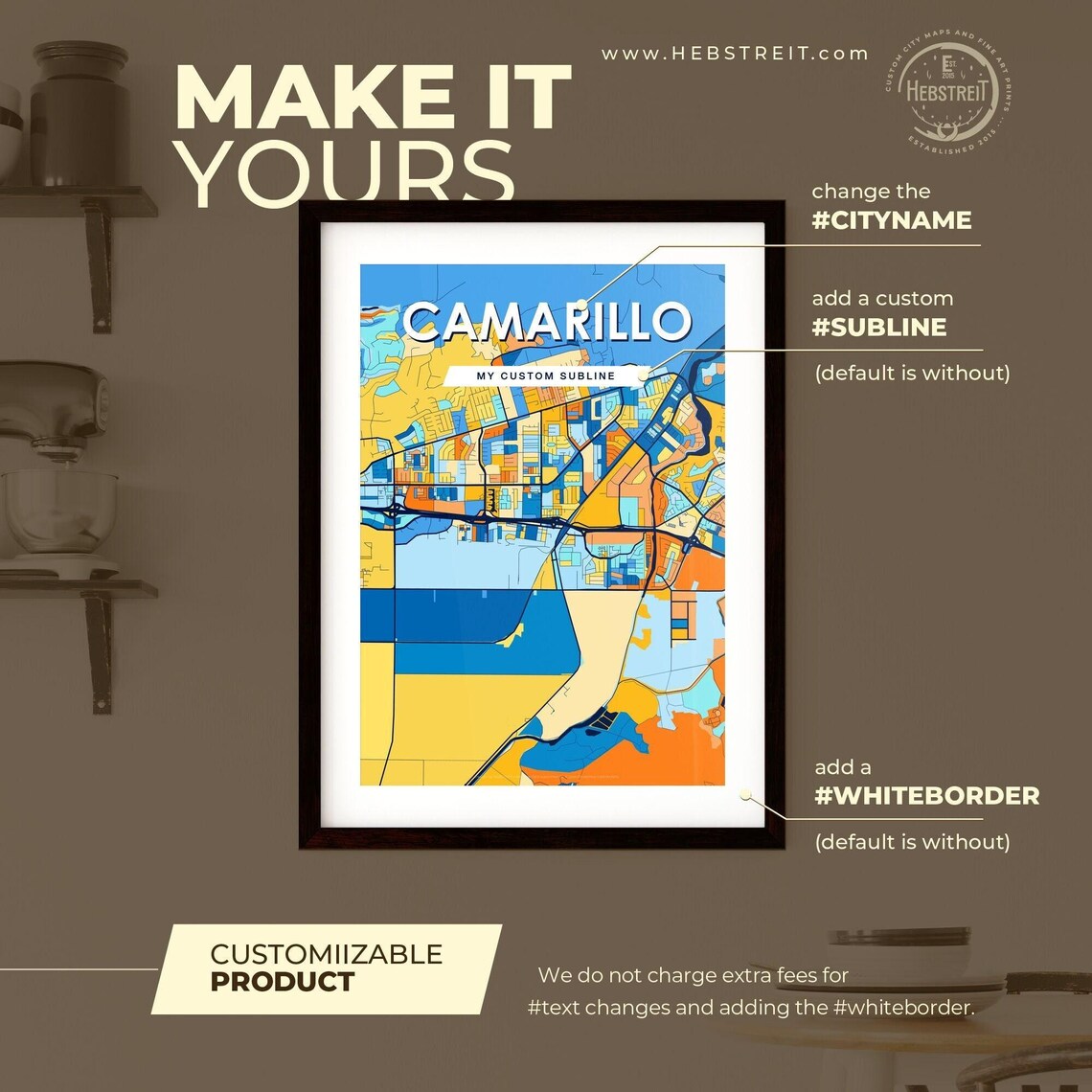 Camarillo California Blue Orange City Map Poster Bold Modern Street Grid Art - Image 2