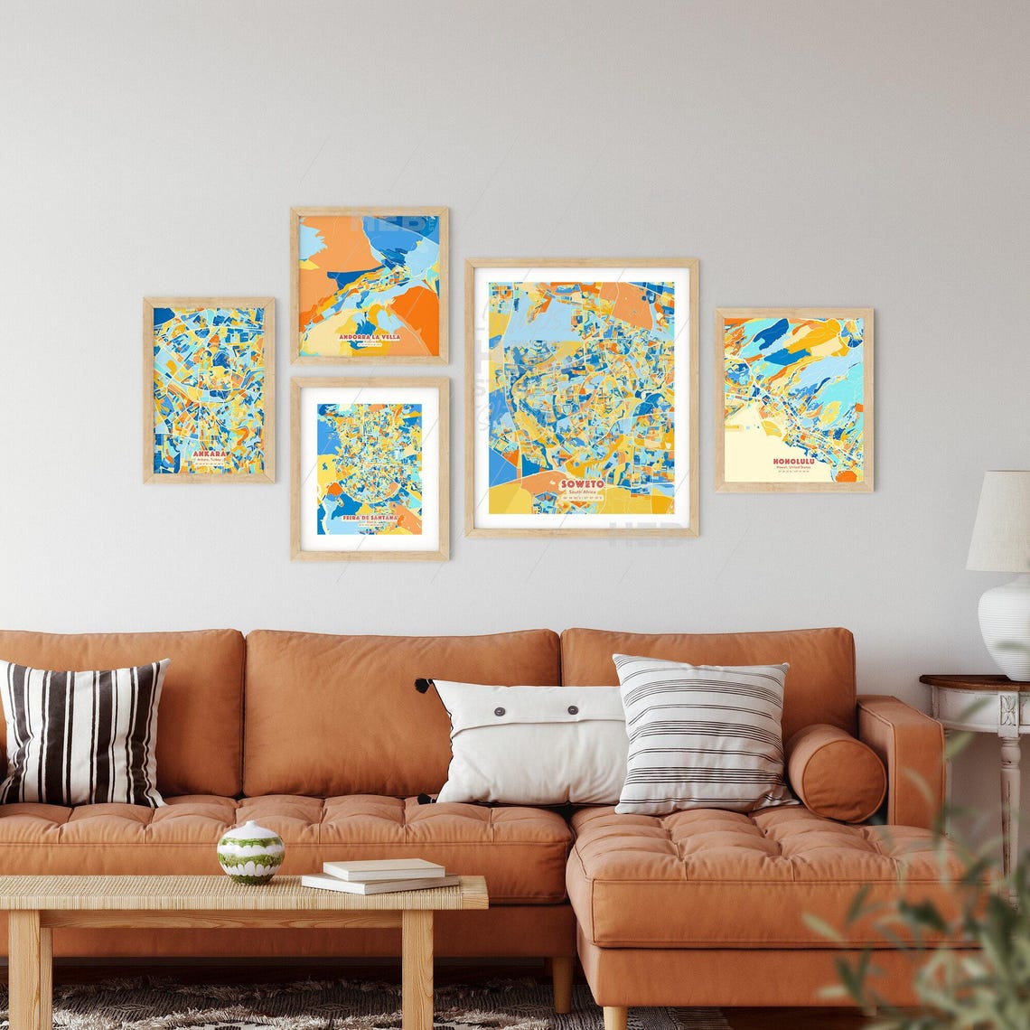 Soweto South Africa Blue Orange Abstract City Map Fine Art Poster - Image 2