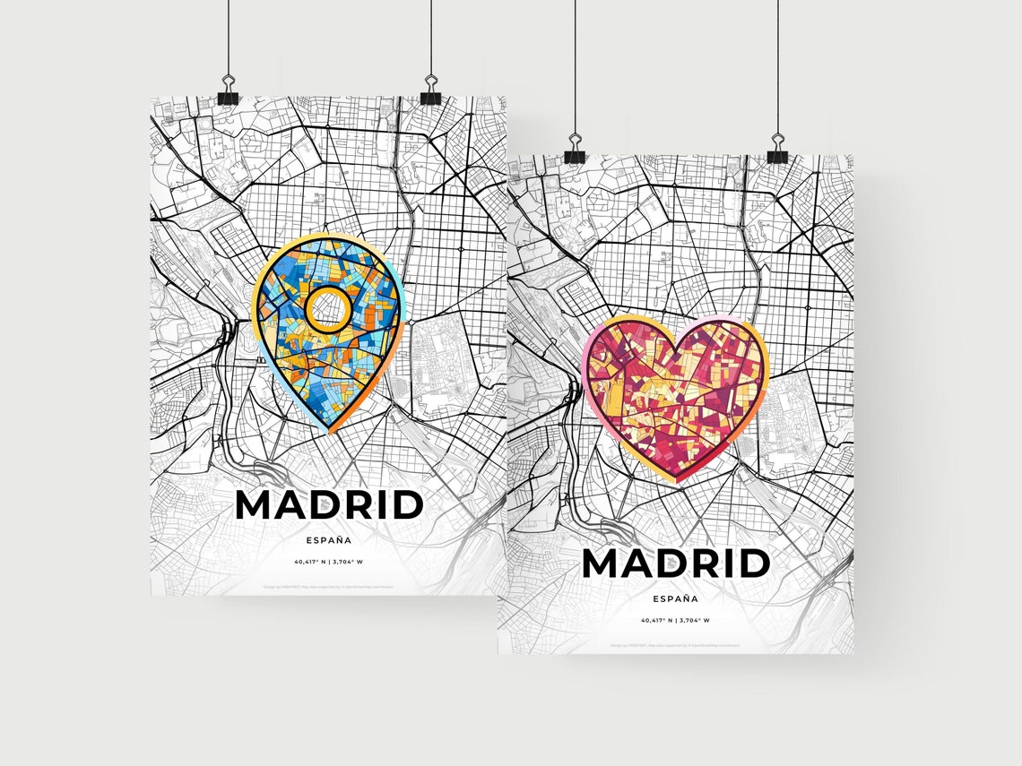 Madrid Spain Minimal City Map Colorful Heart Icon Art Poster - Image 2