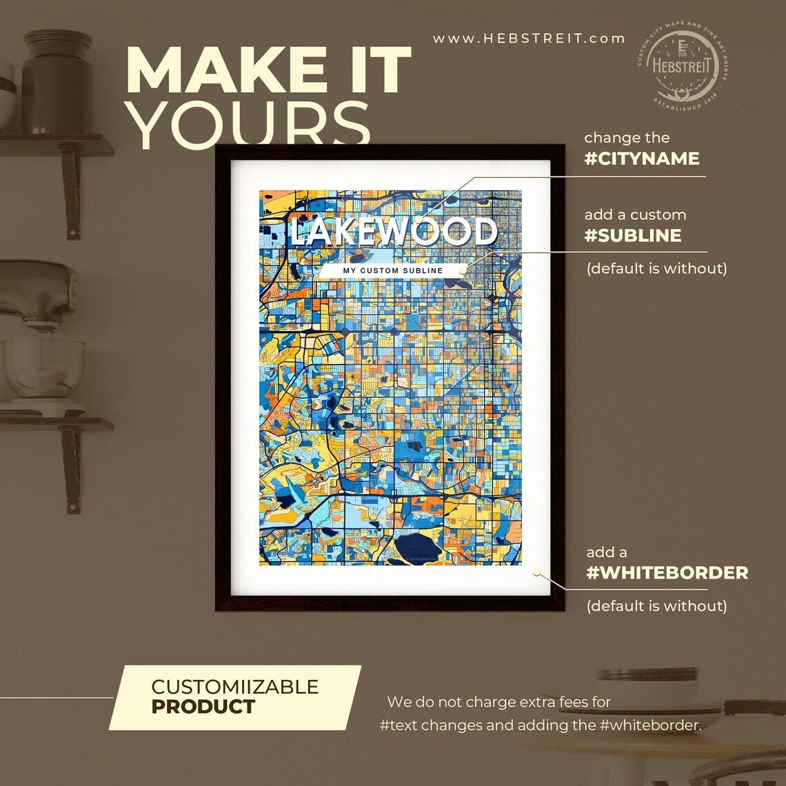 Lakewood Colorado Vibrant Stylized Blue and Orange City Map Poster - Image 2